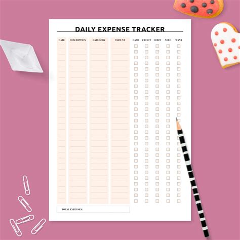 Personal Daily Expense Tracker Template - Printable PDF