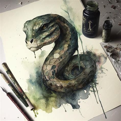 Premium AI Image | A watercolor painting of a snake with a green snake ...