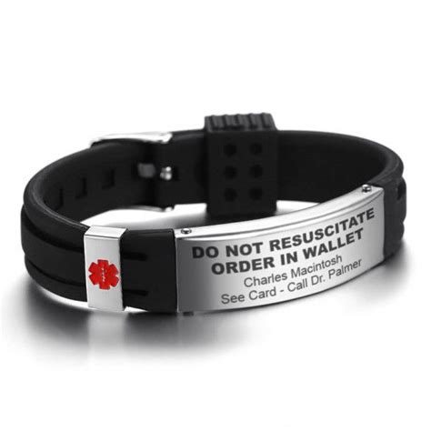 DNR Do Not Resuscitate Black Silicone Medical ID Bracelet