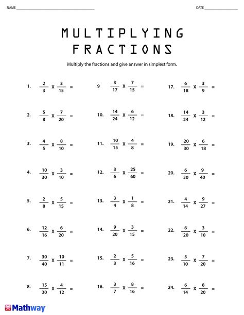 Fractions Worksheets Multiplication