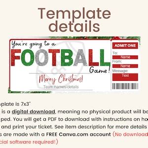 Christmas Football Game Tickets. NFL Ticket Template. Football Game ...