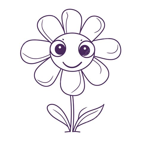 Cute Flower In Pink And Purple Outline Sketch Drawing Vector, Violet ...