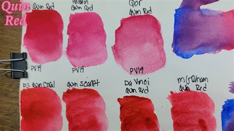 Watercolor Comparison Quinacridone Red PR209 and PV19 - YouTube