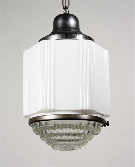 Antique Art Deco Skyscraper Pendant Light with Two-Part Prismatic Shade, 10â€ Wide NC1072 For ...