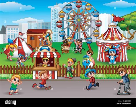 Vector illustration of Children having fun at amusement park Stock Vector Image & Art - Alamy