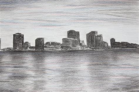 Original Fine Art New Orleans Skyline Charcoal Sketch by NolaFair