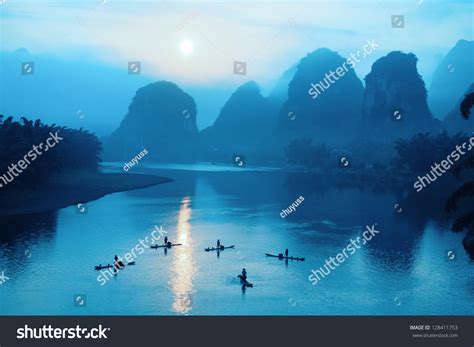 Beautiful Yangshuo Scenery In Sunrise,China Stock Photo 128411753 ...