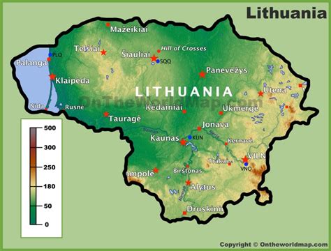 Lithuania physical map