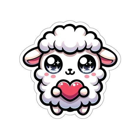 Kawaii Sheep Vinyl Sticker With Heart Perfect for Valentine's Day Cute Animal Decal in 3 Sizes ...