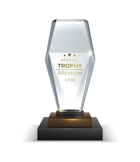 Premium Vector | Crystal glass trophy Realistic award 3D transparent prize with golden lettering ...