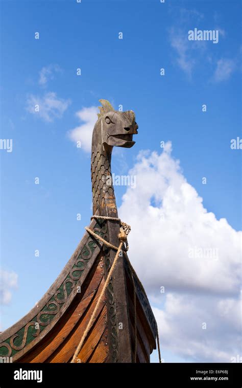 Replica Dragons head on a viking longship at a historical reenactment. UK Stock Photo - Alamy