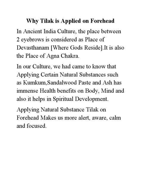 Why Tilak is Applied on Forehead | PDF