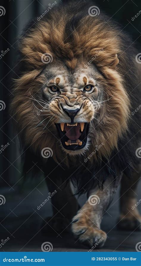 Intense Close-Up of an Angry Lion Charging. Generative AI Stock Illustration - Illustration of ...