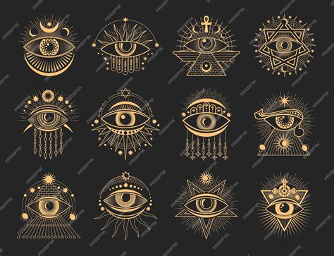 Premium Vector | Eye tattoo occult and esoteric symbols Mason and magic ...