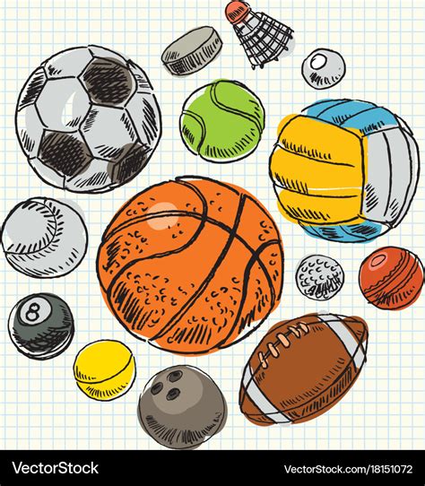 Freehand drawing sport balls Royalty Free Vector Image