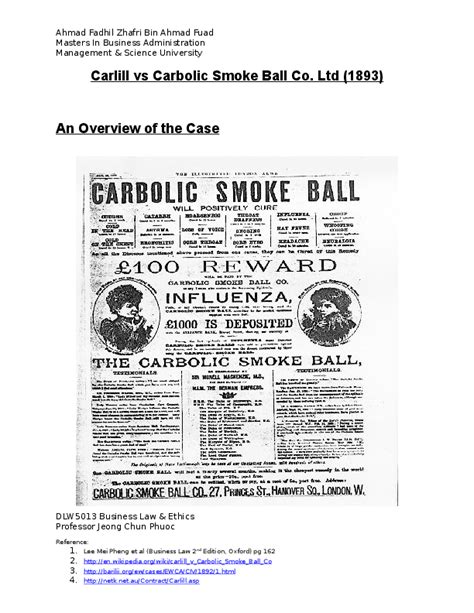 (DOC) An Analysis Of Contract Law; Carlill v Carbolic Smoke Ball Co Ltd ...