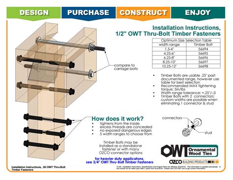 Installation Instructions - OWT Timber Bolts (56649-52) by OZCO ...