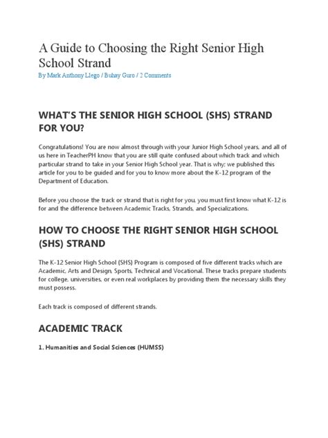 A Guide To Choosing The Right Senior High School Strand | PDF ...