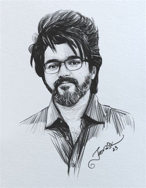 Leo Thalapathy Vijay New Getup Pencil Sketch 2023