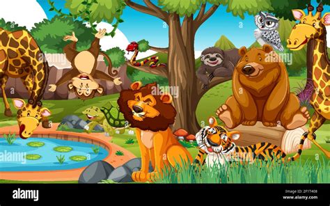 Wild animals in the jungle illustration Stock Vector Image & Art - Alamy