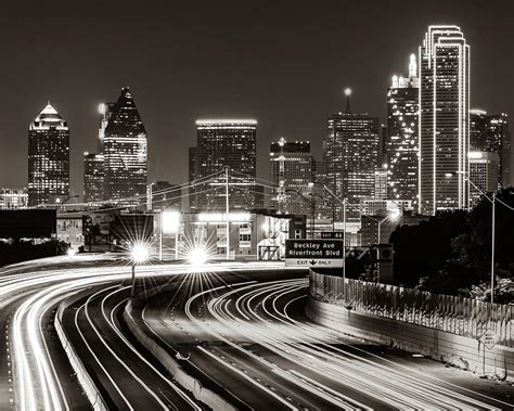 Downtown Dallas Skyline At Night in Sepia Photograph by Gregory Ballos