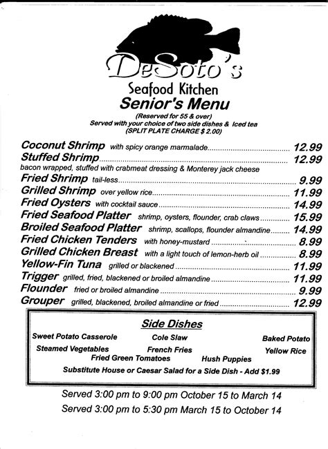 Senior’s Menu | DeSoto's Seafood Kitchen