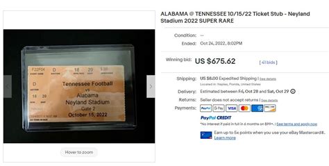 Tennessee-Alabama football game ticket stub sold for $675 on eBay