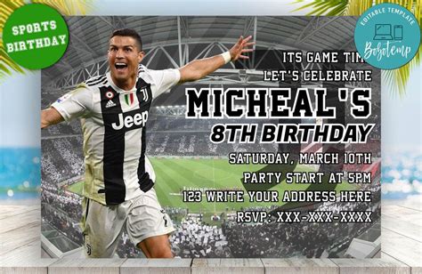 Editable Cristiano Ronaldo Juventus Birthday Invitation | Bobotemp