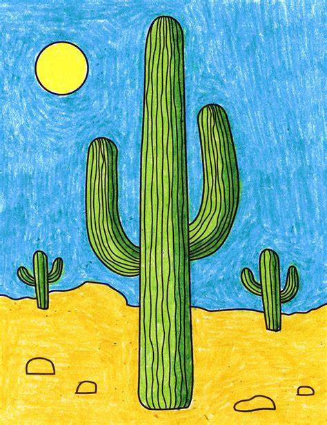 Easy How to Draw Cactus Tutorial and Cactus Coloring Page