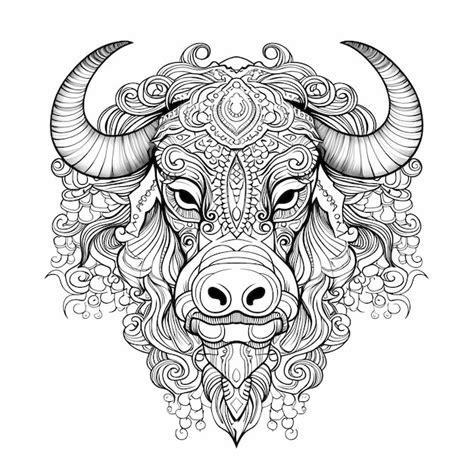 Premium AI Image | Coloring Pages head buffalo in Stress Relieving ...