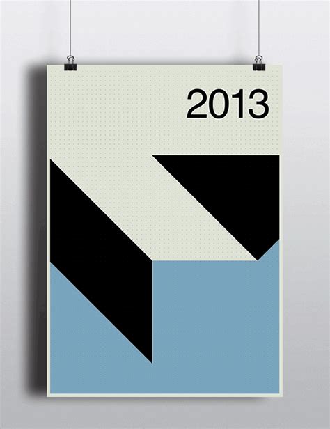 a poster hanging on a wall with the year 2013 in black, white and blue