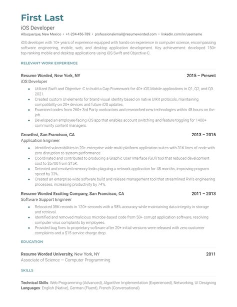 iOS Developer Resume Examples for 2024 | Resume Worded