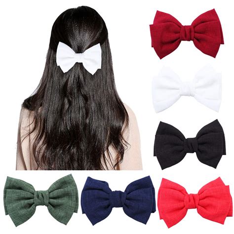 Fani 5 Inch Bow Clips Multicolored Big Satin Solid Grosgrain Ribbon Boutique Hair Bow for Women ...