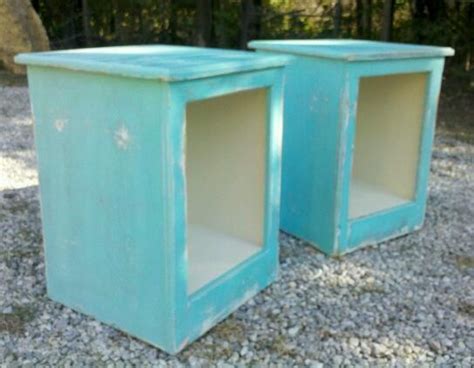 Distressed end tabled painted turquoise and cream with a undertone of dark brown | Distressed ...