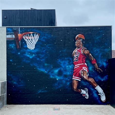 Kevin's out of this world mural featuring Michael Jordan for an at home basketball court 🚀 💫👽🏀 ...