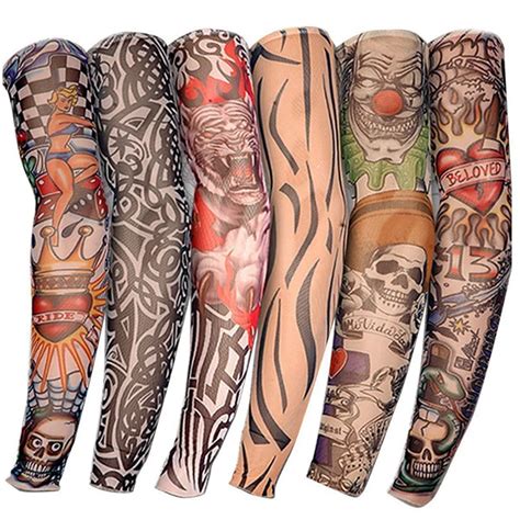 5 PCS New Nylon Elastic Fake Temporary Tattoo Sleeve Dragon Wolf Tiger ...