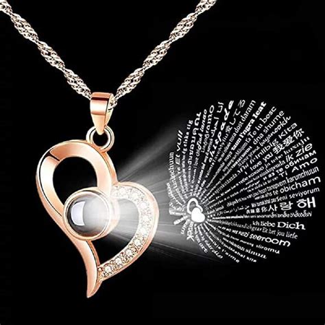 Heart Shape Necklace I Love You in 100 Different Languages Chain Pendant Necklace for Women and ...