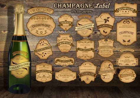 20 Champagne Vintage Label PS Brushes abr.vol.8 - Free Photoshop ...