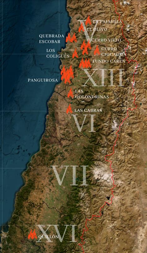 Mapa de incendios forestales en Chile