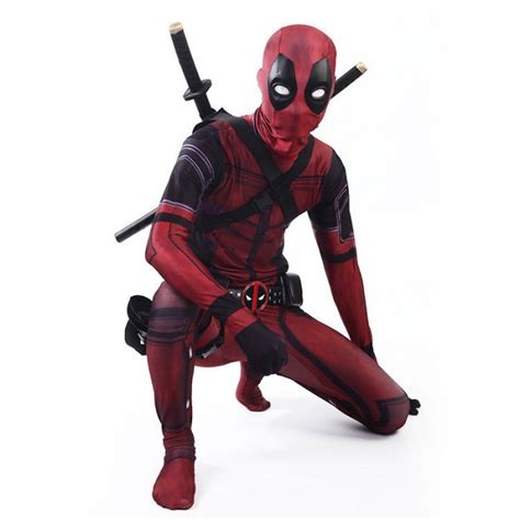 deadpool cosplay costume replica with swords for adult and kids