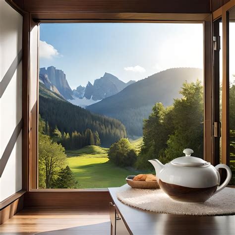 Premium AI Image | a picture of a mountain view from a window with a ...