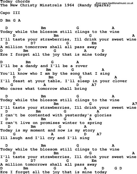 Song lyrics with guitar chords for Today - The New Christy Minstrels 1964