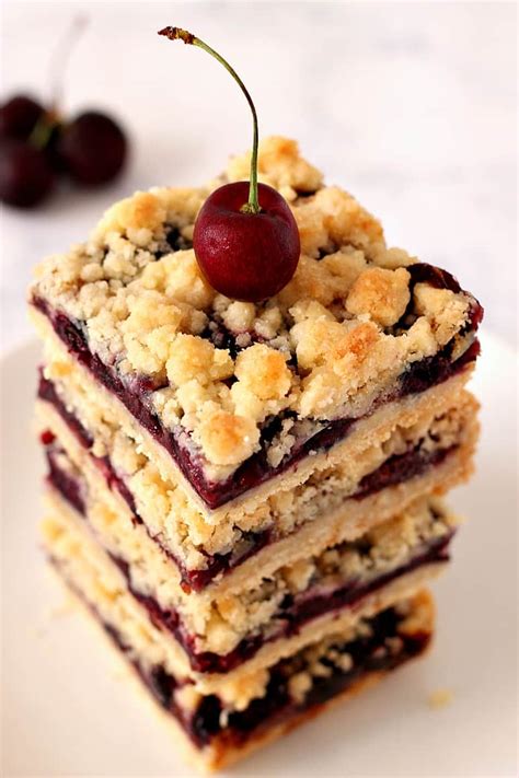 Cherry Pie Crumb Bars Recipe - Crunchy Creamy Sweet