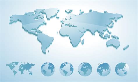 3d world map illustration with earth globes showing all continents 3572370 Vector Art at Vecteezy