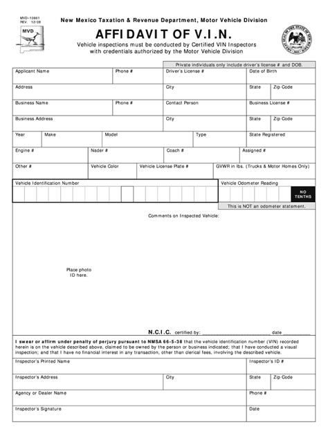 Nm Vin Inspection Form - Fill Online, Printable, Fillable, Blank | pdfFiller