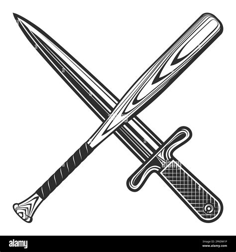 Dagger gangster knife with baseball bat club emblem design elements ...