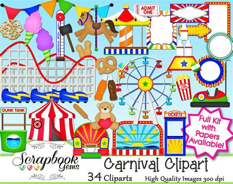 CARNIVAL Clipart, 34 Png Clipart Files, Instant Download Ferris Wheel Games Rides Amusement ...