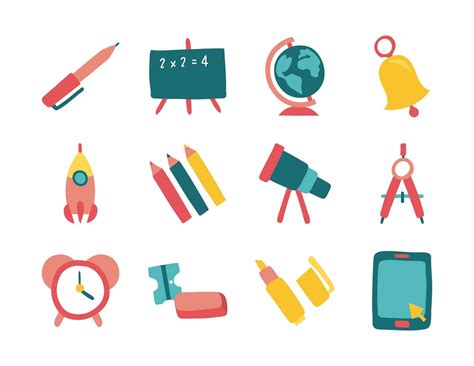 bundle of twelve school supplies flat style icons 2598826 Vector Art at ...