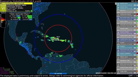 Mw5.4 Earthquake offshore Dominican Republic caught by GlobalQuake - Dec 22, 2023 - YouTube