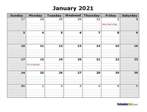 2021 Printable Landscape Monthly Calendar - Free Printable Templates